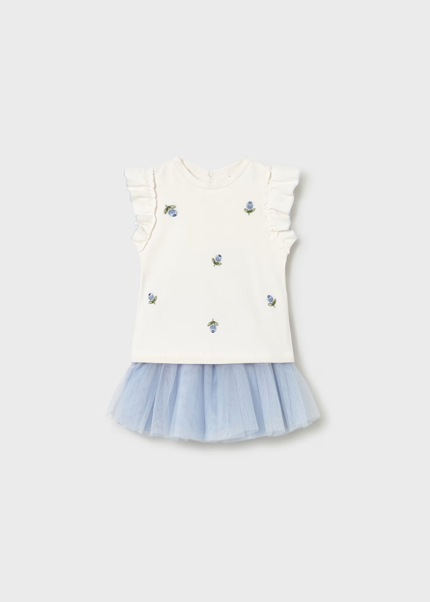 Conjunto de falda de tul y playera con holanes bebé